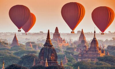 Hot air balloons over the temples in Bagan, Myanmar