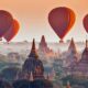 Hot air balloons over the temples in Bagan, Myanmar