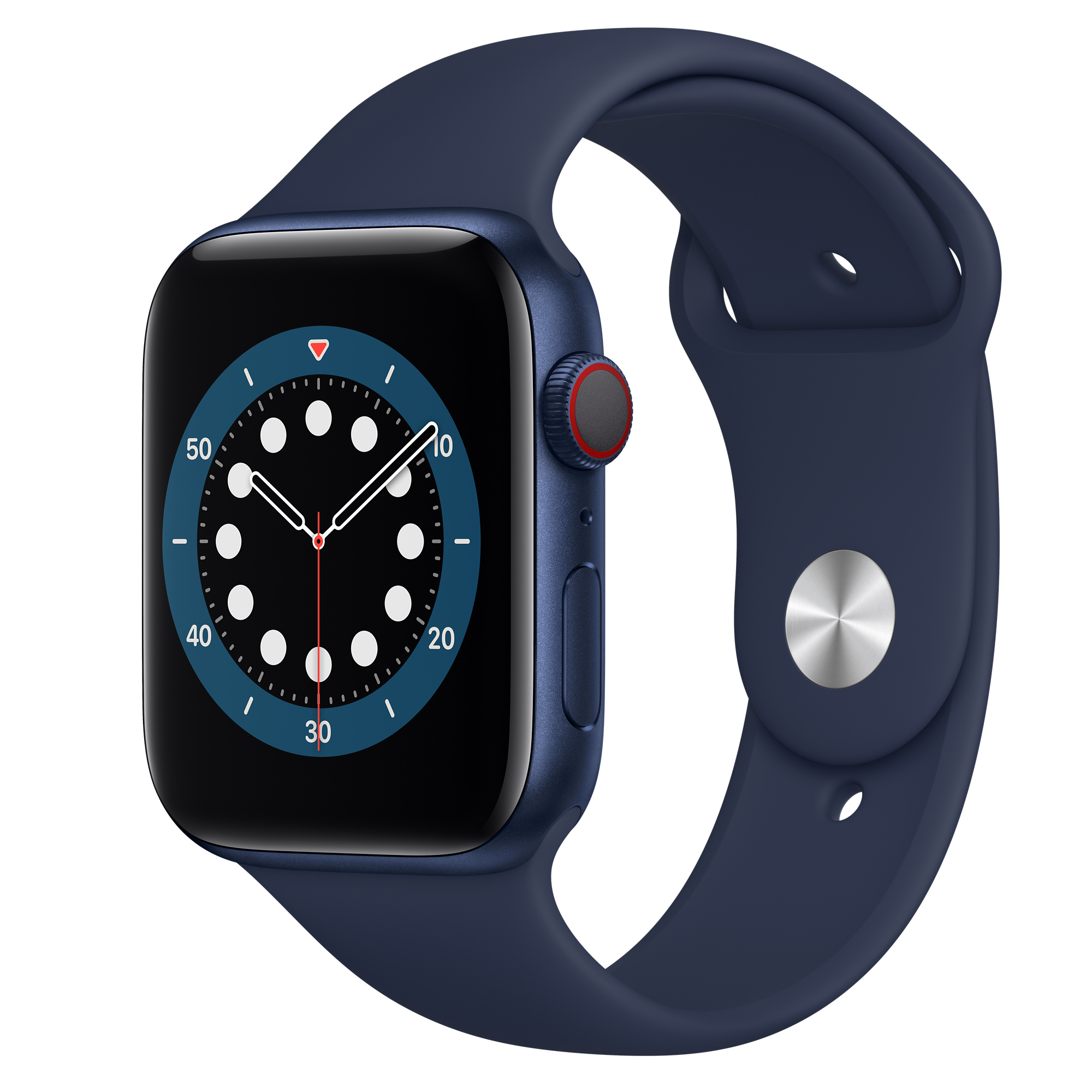 Apple Watch Series 6 GPS + Cellular, 44mm Blue Aluminium Case with Deep Navy Sport Band - Regular - Apple (IN)