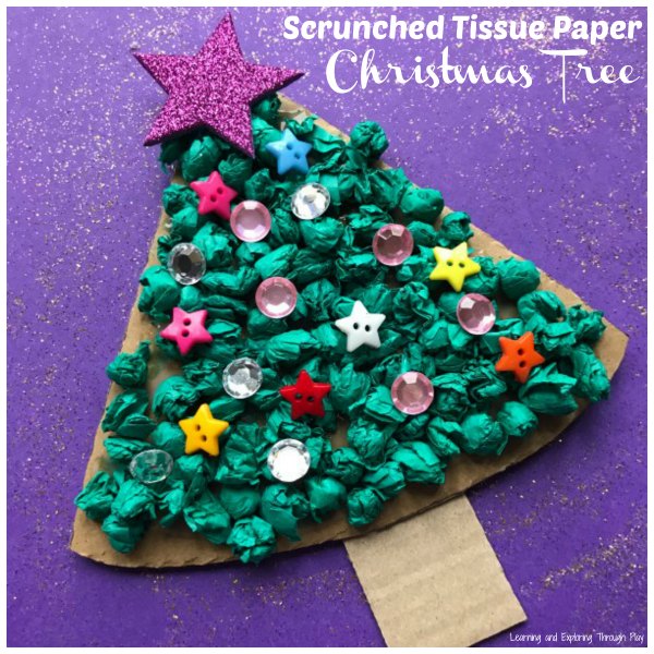 Tissue Paper Christmas Tree-Easy Christmas Drawings Ideas for Kids