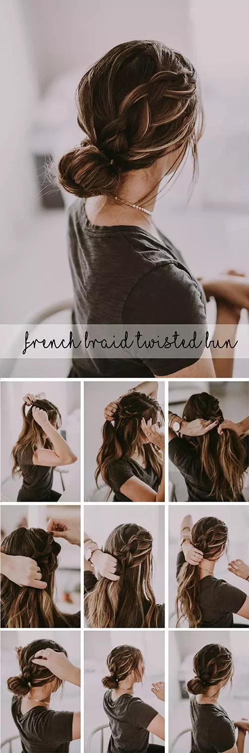 French Braid Twisted Bun.(SIMPLE) Hairstyle For Long Hair Girls
