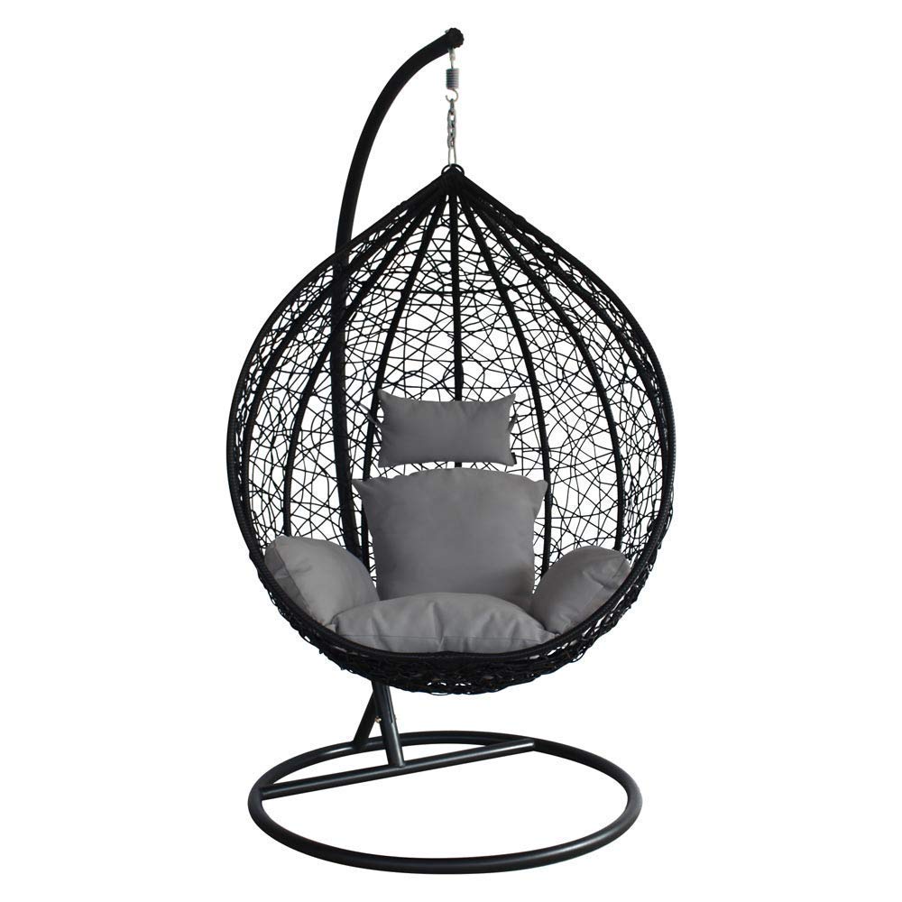 Universal Furniture Rattan and Wicker Single Seater Hanging Swing Chair for Balcony/Garden Patio (Black)-Most Comfortable Swing Chair for Home