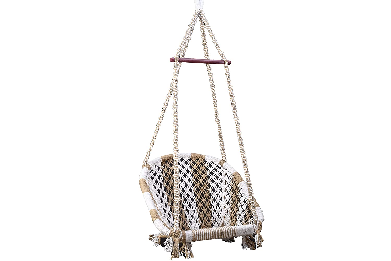 Halder Jute Regular Indoor Outdoor D Shape Hanging Swing Chair (Cotton, White, 150 * 65 * 72 cm)-Most Comfortable Swing Chair for Home