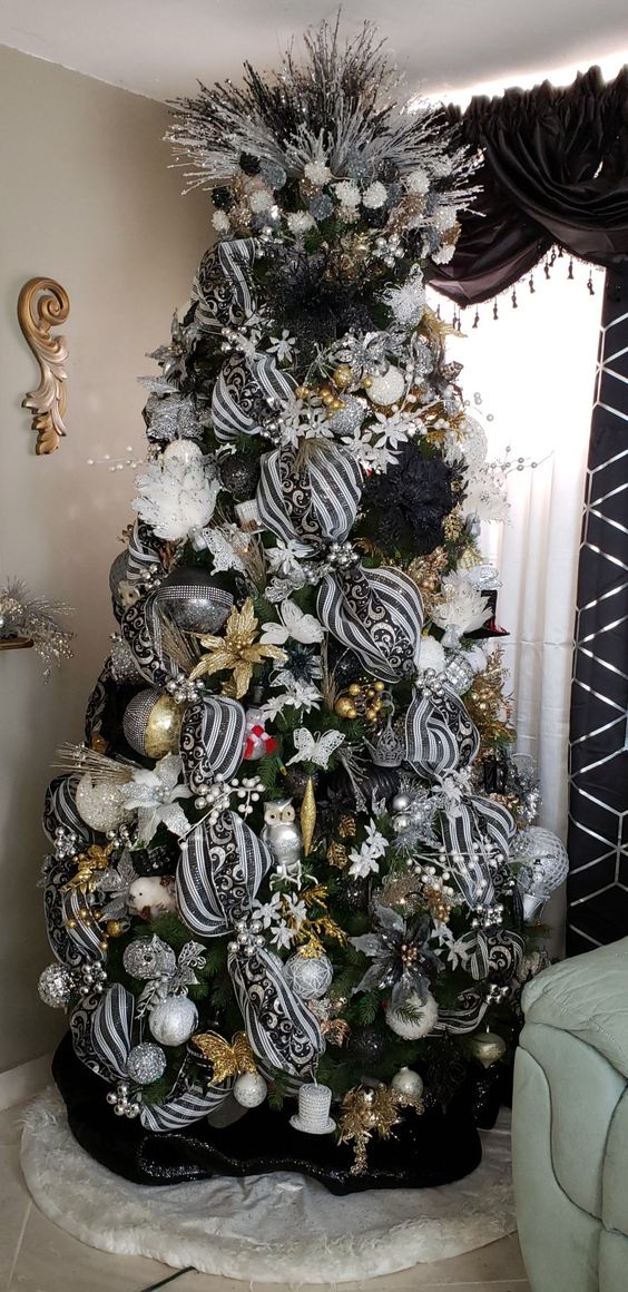 Black Christmas Tree With White Silver And Gold Ornaments-Black Christmas Tree Ideas