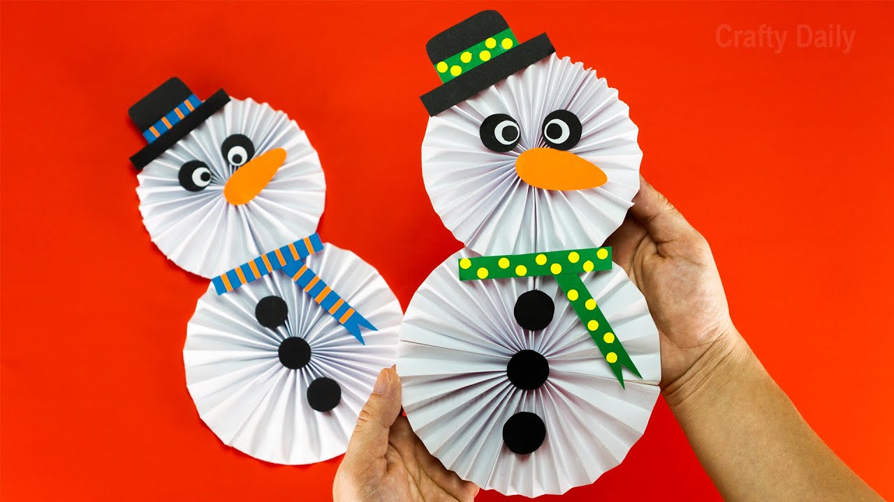 3D Paper Snowman Ornaments-Easy Christmas Drawings Ideas for Kids
